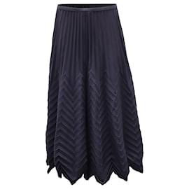 Ralph Lauren-Ralph Lauren Purple Label Pleated Textured Skirt in Navy Blue Polyester-Blue,Navy blue