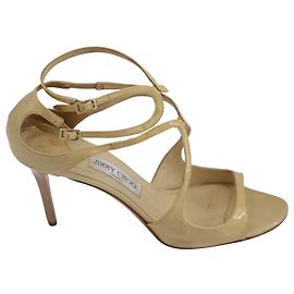 Jimmy Choo Lang Strap Sandals in Beige Patent Leather Beige
