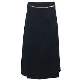 Victoria Beckham Gonna midi plissettata con catena in cotone blu navy Blu Blu navy