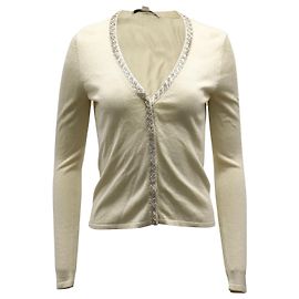 Diane Von Furstenberg Bailarina Cardigan de malha embelezada em seda dourada Dourado Metálico