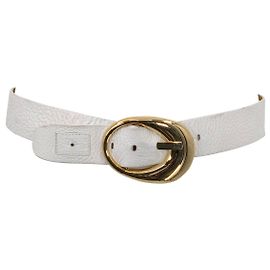 Cinto vintage Dolce & Gabbana em couro branco com fivela dourada e interior Branco