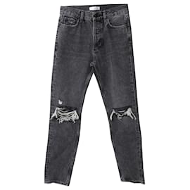 Anine Bing-Anine Bing Distressed Cropped Jeans in Grey Cotton-Grey