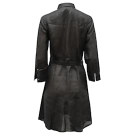 Theory-Theory Belted Shirt Dress in Black Linen-Black