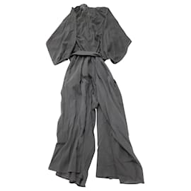 Autre Marque-Apiece Apart Waist Tie Jumpsuit in Black Cotton Linen-Black