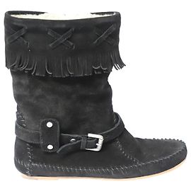 Marc Jacobs Bottes mi-mollet à franges en suède noir Noir