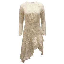 Vestido midi com estampa de estrelas assimétrica Maje Reto em Ivory Cupro Branco Cru