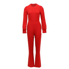 Valentino-Valentino Long Sleeve Flare Leg Jumpsuit in Red Silk-Red