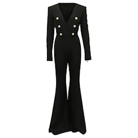 Balmain-Balmain Double-Breasted Jumpsuit in Black Wool-Black