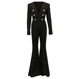 Tuta Balmain foderata in Lana Nera Nero