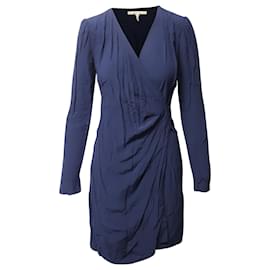 Maje-Maje Renie V-Neck Long-Sleeve Wrap Dress in Navy Blue Viscose-Navy blue