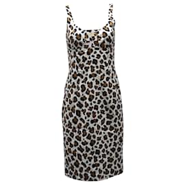 Michael Kors-Michael Kors Leopard Print Sleeveless Midi Dress in White Cotton-Other,Python print