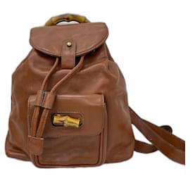 Gucci-Vintage Bamboo handle backpack-Brown,Bronze