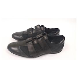 Gucci-Gucci leather and monogrammed canvas portofino sneakers-Black