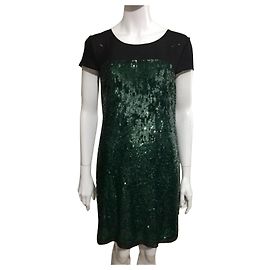 Hoss Intropia Vestido preto e verde com paetês e chiffon Preto Verde escuro