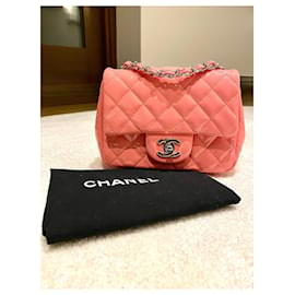 Chanel-Chanel Classic Pink Quilted Patent Leather Mini Square Flap Bag-Pink