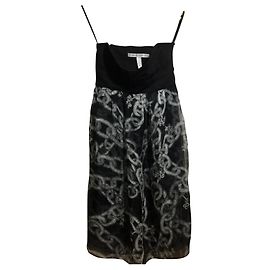 Diane Von Furstenberg Robe corset bustier en soie DvF Noir Gris