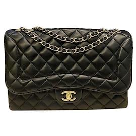Chanel-CHANEL Black Lambskin Quilted Jumbo Timeless Single Classic Flap-Black