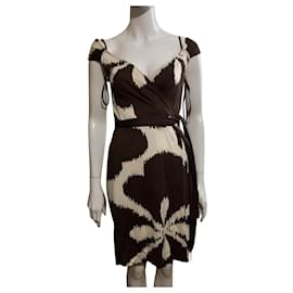 Diane Von Furstenberg-DvF vintage Caledonia silk wrap dress-Brown,Cream