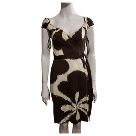 Diane Von Furstenberg Vestido envelope de seda Caledonia vintage DvF Marrom Cru