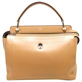 Fendi-Fendi Brown DotCom Leather Satchel-Brown,Beige