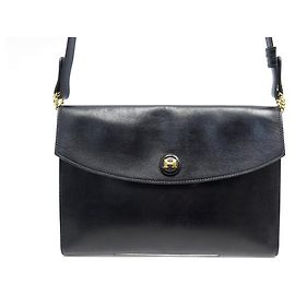 Hermès BOLSA VINTAGE HERMES POCHETTE RIO EM CAIXA PRETA BOLSA DE COURO DE COURO Preto