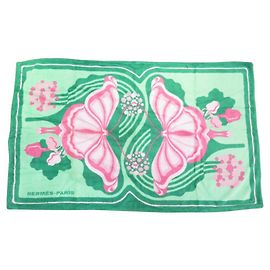 Hermès DRAP DE PLAGE HERMES PAPILLONS SERVIETTE DE BAIN COTON VERT BEACH TOWEL Vert