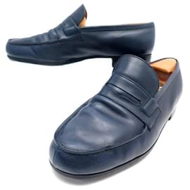 JM Weston-JM WESTON SHOES 180 Church´s Loafers 7D 41 NAVY BLUE LEATHER SHOES-Navy blue