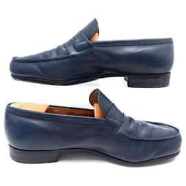 JM Weston-JM WESTON SHOES 180 Church´s Loafers 7D 41 NAVY BLUE LEATHER SHOES-Navy blue