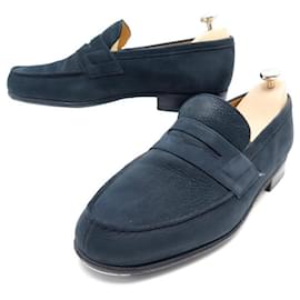 JM Weston-JM WESTON LE MOC' SHOES 180 Church´s Loafers 7E 41 BLUE NUBUCK LEATHER SHOES-Navy blue