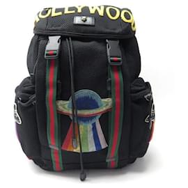 Gucci-GUCCI TECHPACK HOLLYWOOD EMBROIDERY BACKPACK 429037 BLACK BACKPACK CANVAS-Black