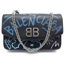 NOVA BOLSA BALENCIAGA BB CHAIN GRAFFITI 526682 Pulseira de couro preto Preto