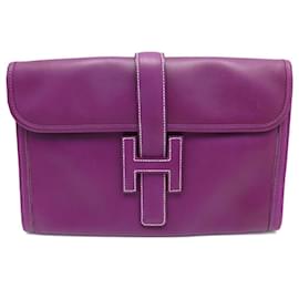 Hermès-HERMES JIGE ELAN PM HANDBAG IN PURPLE LEATHER POUCH LEATHER CLUTCH BAG-Purple