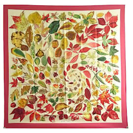 Hermès-HERMES SCARF AUTUMN LEAVES SQUARE 90 IN RED SILK SILK SCARF-Red