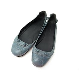Balenciaga-BALENCIAGA SHOES CLASSIC CITY BALLERINAS 37.5 BLUE LEATHER SHOES-Blue