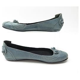 Balenciaga-BALENCIAGA SHOES CLASSIC CITY BALLERINAS 37.5 BLUE LEATHER SHOES-Blue