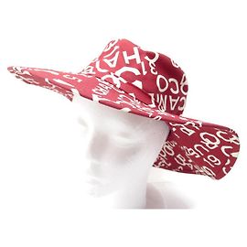 NEW CHANEL T HAT56 IN COCO RUE CAMBON PRINTED COTTON 5 WIDE BRIMMED HAT Red