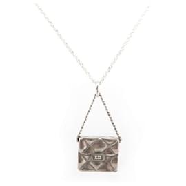 Chanel-PENDANT CHARM CHANEL HANDBAG 2.55 + SILVER NECKLACE CHAIN 925 NECKLACE BAG-Silvery