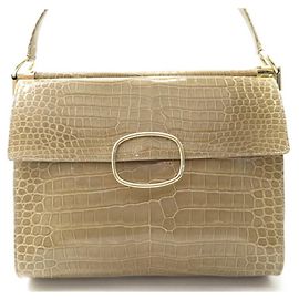 BOLSA DE MÃO ROGER VIVIER MISS VIV CARLALALA EM COURO DE CROCODILO BEGE Bege