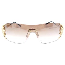 ÓCULOS DE SOL FRED 130 PÉROLAS DE METAL OURO + CAIXA DE ÓCULOS DE SOL OURO Dourado