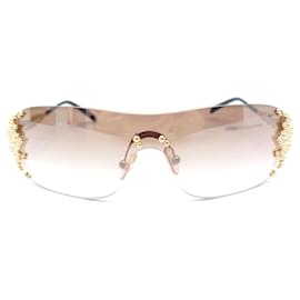 Fred-FRED SUNGLASSES 130 GOLD METAL PEARLS + GOLDEN SUNGLASSES CASE-Golden