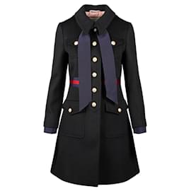 Gucci-Gucci Bow-Detailed Wool Coat-Black
