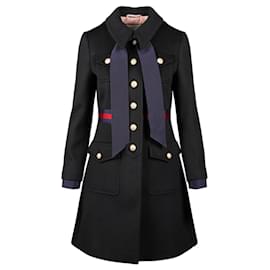 Gucci-Manteau en laine à nœud Gucci-Noir