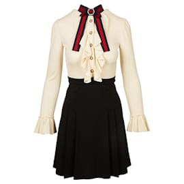Gucci-Vestido de hoja de loto blanco y negro para mujer-Multicolor