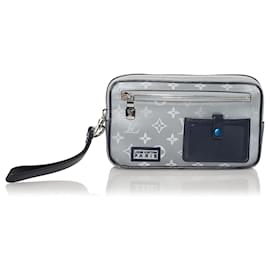 Louis Vuitton-Louis Vuitton Gray Monogram Satellite Alpha Clutch-Preto,Cinza