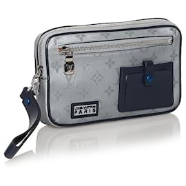 Louis Vuitton-Louis Vuitton Gray Monogram Satellite Alpha Clutch-Preto,Cinza