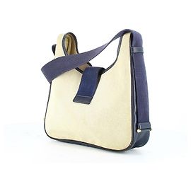 Hermès Borsa a tracolla bimateriale Hermes Tsako vintage in tela beige e pelle blu navy Blu Beige