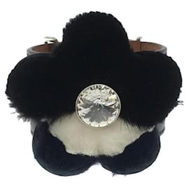 Fendi-FENDI Bracelet / Leather / BLK / Flower / Stone / Fur / Bangle / Secast-Black