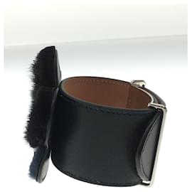 Fendi-FENDI Bracelet / Leather / BLK / Flower / Stone / Fur / Bangle / Secast-Black