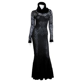JOHN GALLIANO 2001 Schwarzes gehäkeltes Abendkleid / Kleid mit Unterkleid Schwarz
