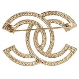 Chanel-xl cc abrir strass dourados-Dourado